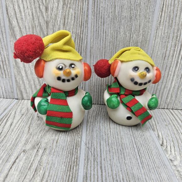 Vintage‎ Christmas Snowman Plastic Figurines Set of 2 Figurines Holiday Decor - Picture 1 of 4